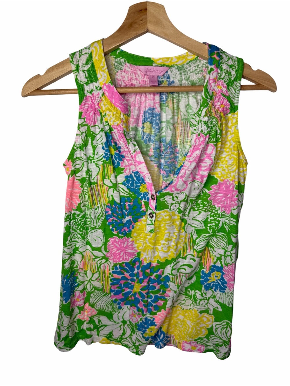 Lilly Pulitzer‎ Green Floral Sleeveless Henley Tank